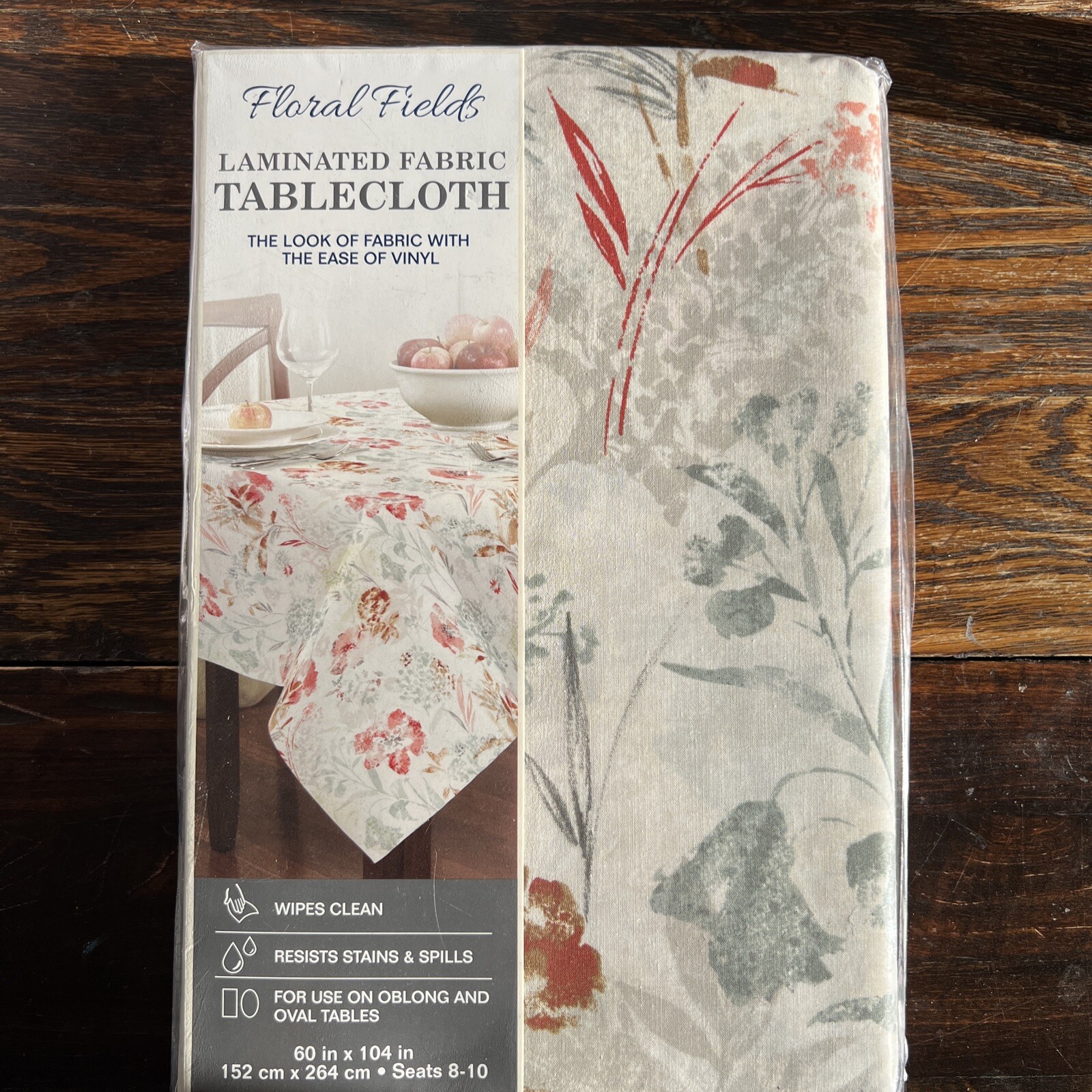 Floral Fields Laminated Fabric Tablecloth Stain Resistant 60 in X 104
