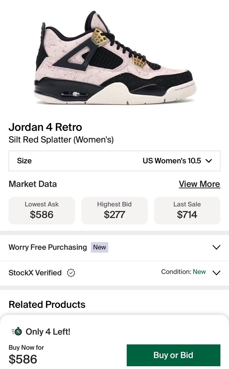 Nike Air Jordan 4 Retro Silt Red Splatter Womens Sz 10 Mens