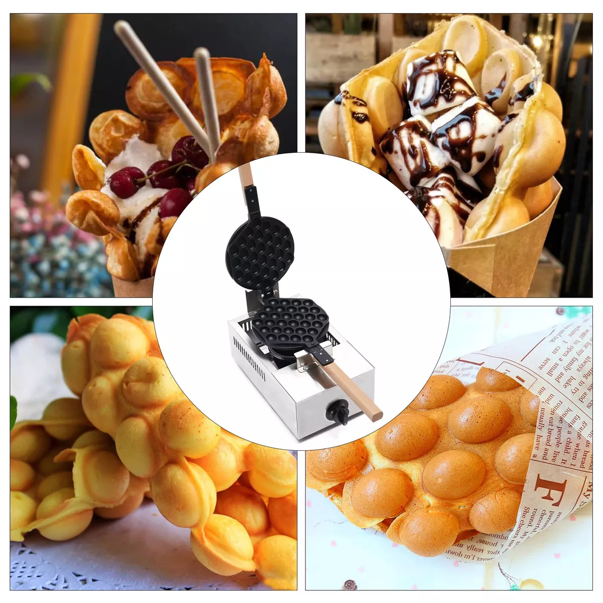 Stainless Steel Waffle Maker Machine Egg Cake Oven Puff Bubble Cake Baker