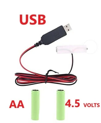 AA Battery Eliminator 4.5volts USB. Power with Phone Charger, Lap Top etc