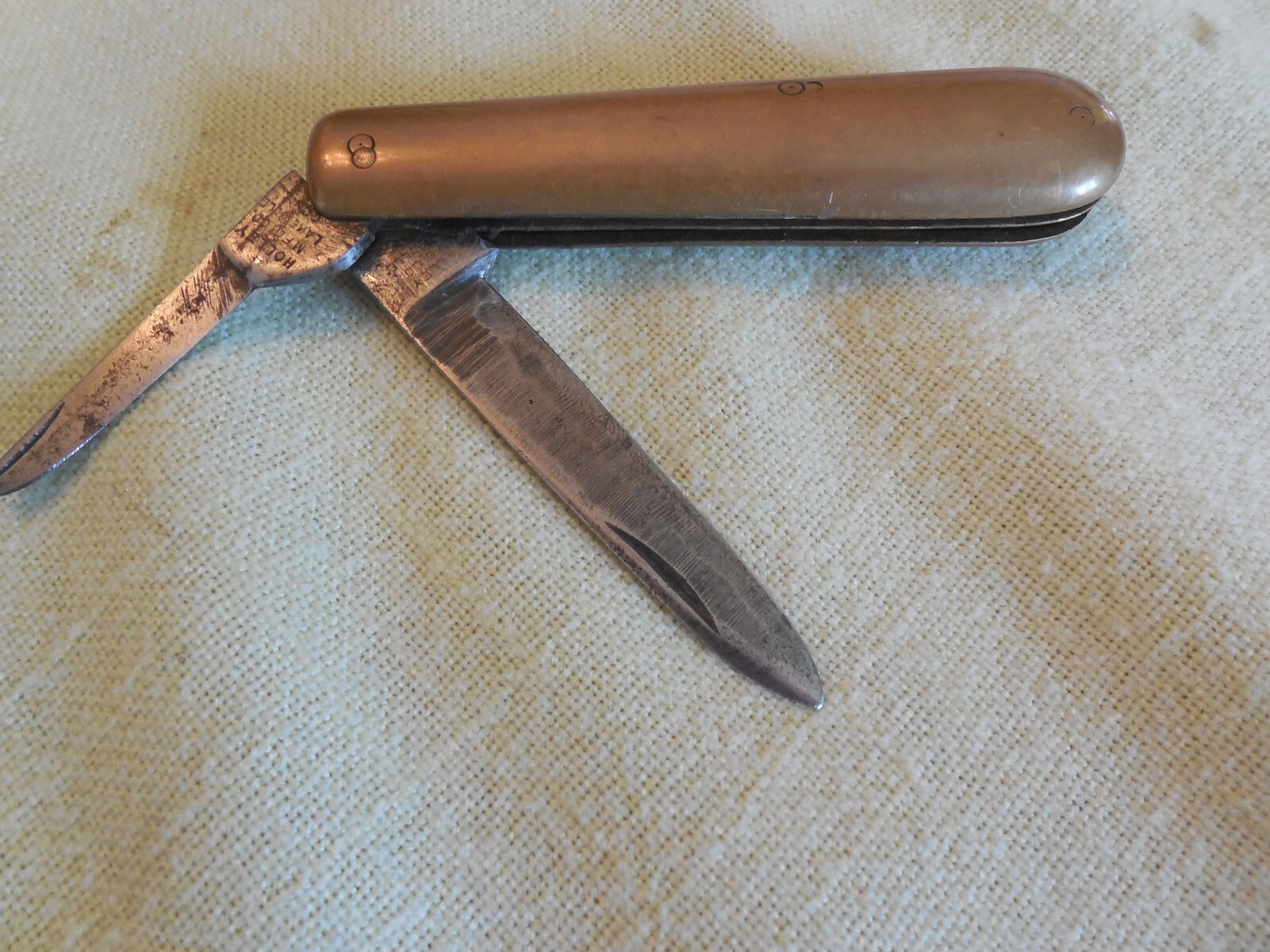 Vintage Antique Holley Lakeville Conn Brass Handle Pocket Knife Worn