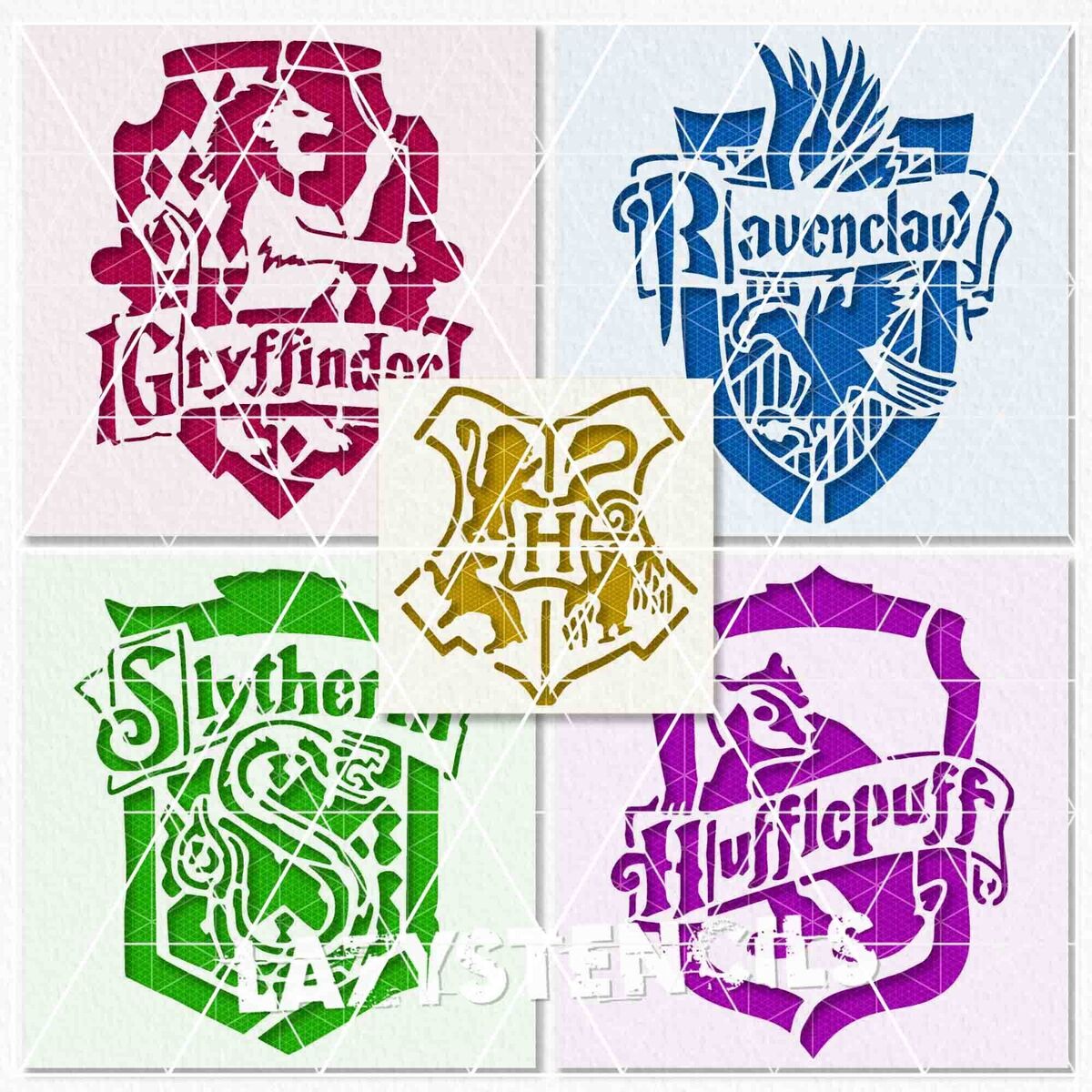 Harry Potter Hogwarts 5 stencils - Gryffindor Ravenclaw Slytherin