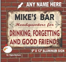 CUSTOM NAME BAR sign 9" X 12" all aluminum, GIFT, DECOR, HUNTING, SIGNS