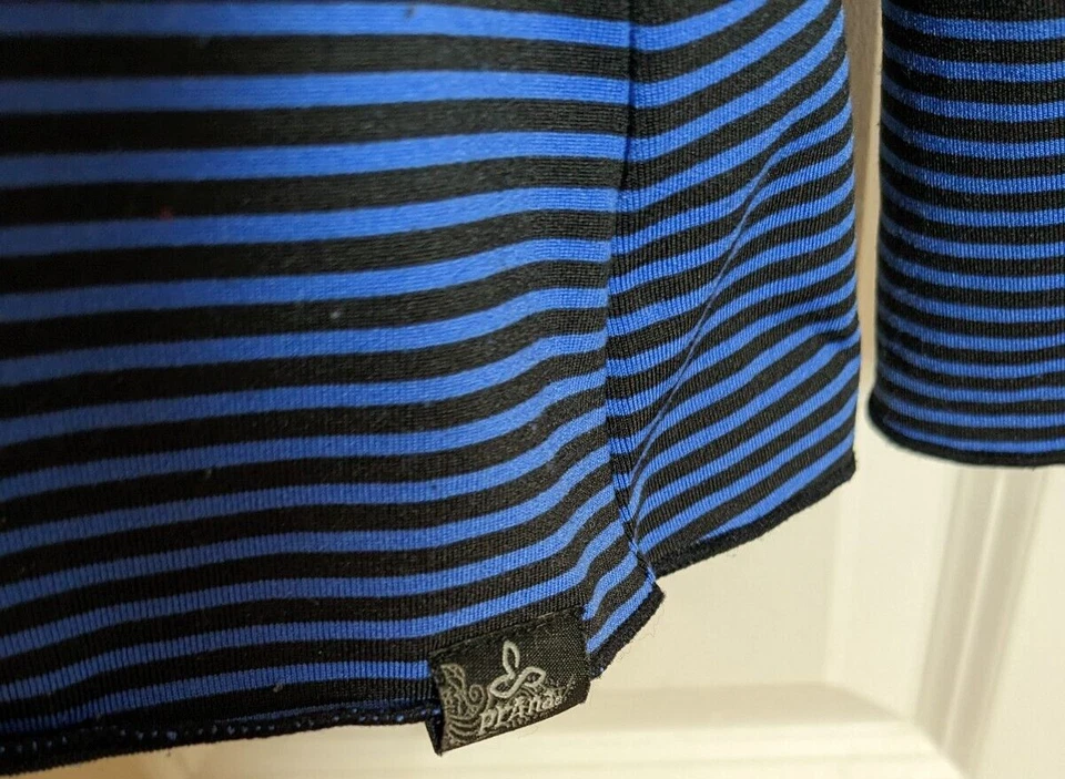 PrAna Mujer, Rayas Negras y Azules, Con Capucha, Manga Larga, Jersey, Talla S Foto 3 de 4