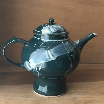 I. B. Remsen Artisan Signed Teapot Art Studio Pottery Dark Green Ann Arbor 1992