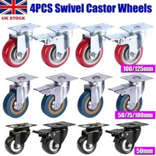 4 x Heavy Duty 50/75/100/125mm Swivel Castor Wheels Trolley  Furniture Casters