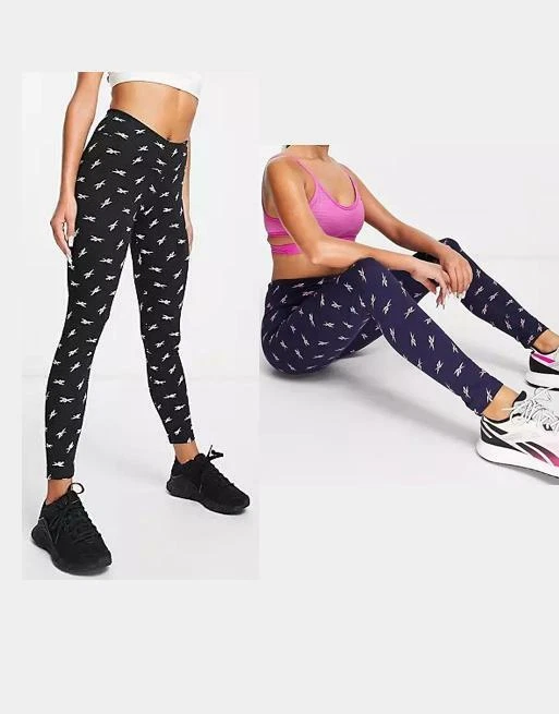 Reebok Training Leggings All-over Logo Print Vector Leggings Women&#039;s S-L | eBay