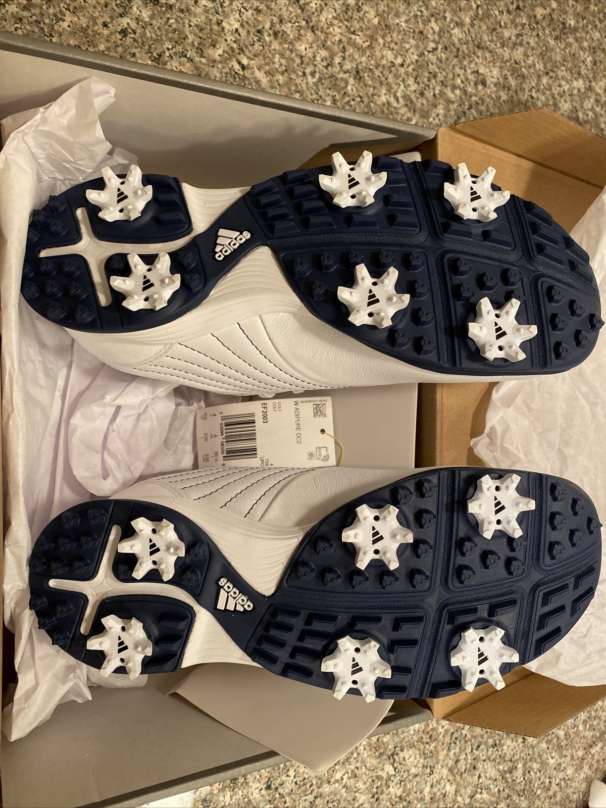 New Womens Adidas Adipure DC2 Golf Shoes White/Indigo/Silver Sz 7 M Ret