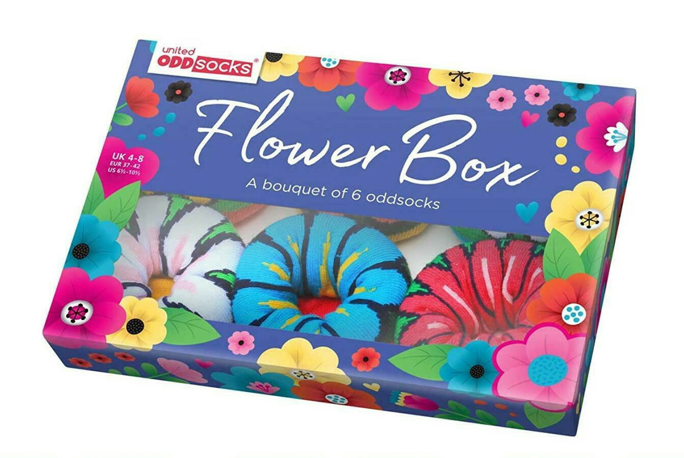 FLOWER BOX SOCKS UNITED ODDSOCKS LADIES UK 4 8 ODD SOCKS GIFT BOX