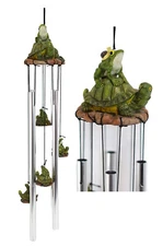 Ebros Tortoise Piggybacking Green Frog With Snail Garden Patio Wind Chime Decor