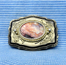 Classic Western Cowboy Belt Buckle Scroll Crazy Lace Agate Vtg 80s .CPA449