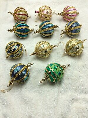 Lot of 11 Vintage Beaded Sequin Christmas Ornaments Pin Art Pink Blue Green  Gold | eBay