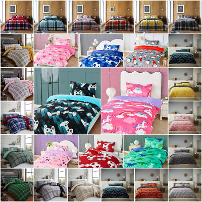 Teddybär Fleece Bettbezug flauschig warm gemütlich Quilt Thermo Karo Bettwäsche Set