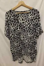 Zanzea Top Large Black White Animal Pattern Dolman Sleeve Hi Low Sheer