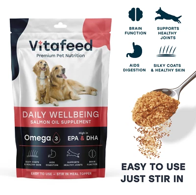 VITAFEED x2 SMELL & MESS FREE Dog Salmon Oil Supplement Topper Omega 3 | Healthy Joints