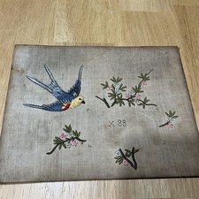 Antique Chinese Silk Hand  Embroidered Flying Swallow Panal And Floral, Mark 88