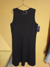 NWT Chaps Women's Size 16 Solid Black Sheath Sleeveless Dress Zipper Back