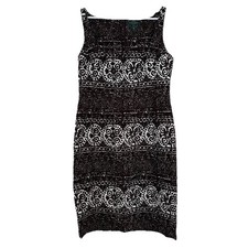 Lauren Ralph Lauren Medallion Print Sheath Dress Cotton Brown White Square Neck