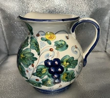Vintage Italian Colorful Floral Motif Pitcher 6.5”x6” Made in Italy