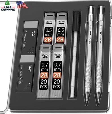Mr. Pen Metal Mechanical Pencil Set, 2 Sizes, 0.5 & 0.7Mm, Sketching & Drafting 