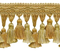 "DÉCopro 3 3/4\" Lange Quastenfransen Einfassband, Rustic Gold – Meterware"