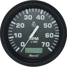 Faria Beede Tacho/Hourmeter in Euro Black (7000RPM / Petrol Outboard) FAR32840