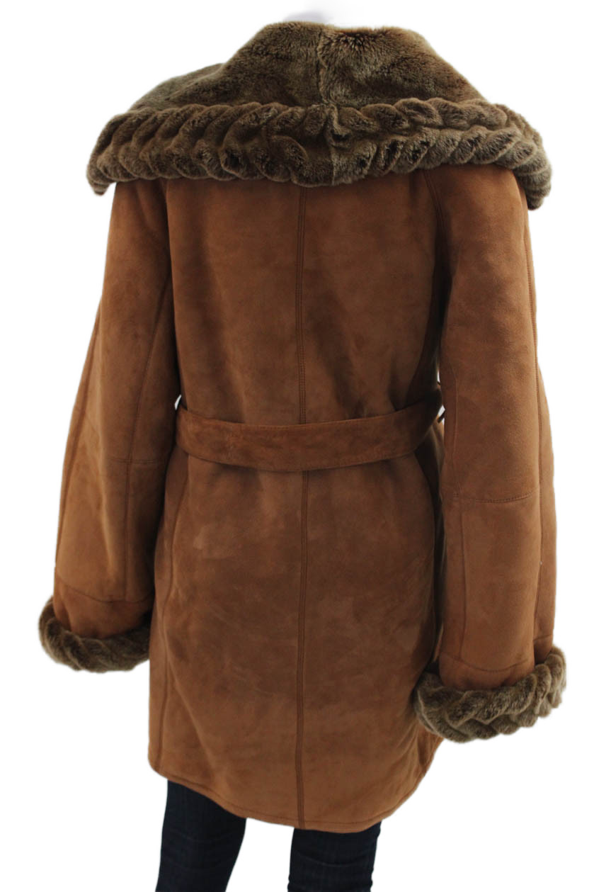 Christia Womens Solid Brown Collared Button Long … - image 3