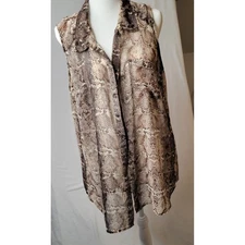 Olive & Oak Sleeveless Button Down Snakeskin Print Tunic Top Blouse Animal  Prin