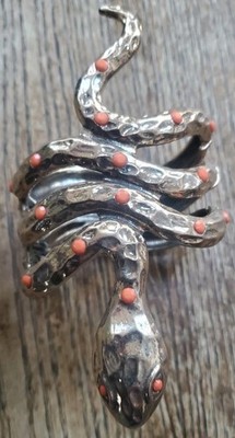 NICE Signed Snake Cuff Bracelet V CN Maker's Mark Orange Stones