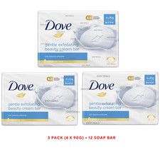 12 x 90G DOVE Gentle Exfoliating Beauty Cream Soap Bar 4 x 90g (12 Soaps Total)