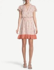 Ann Taylor Orange Floral Smocked Waist Ruffle Hem Mini Dress Sz Xl NWT