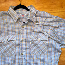 VTG 70s Levi's Men's L Blue Beige Plaid Cotton Woven Button-Up Shirt Western