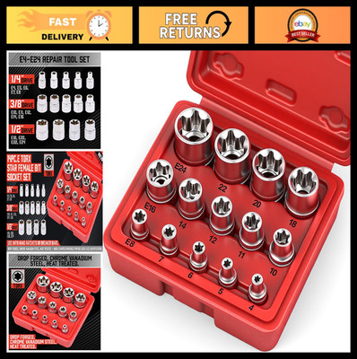 14-Piece E-TORX Socket Set - Premium Female Torx, External Torque Star Sockets E