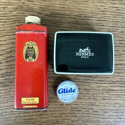 Hermes Paris, Mavis Talcum And Glide Floss Tin Bathroom Apothecary