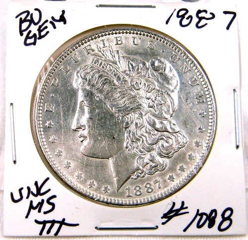 1887 MORGAN SILVER DOLLAR FROM ORIGINAL BANK BAG GEM BU US MINT #1088