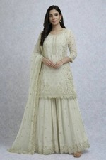 New Designer Faux Georgette Off White Palazzo Suit With Dupatta For Function