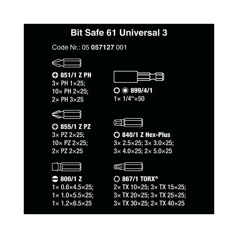Wera Universal Bit-Safe with Assorted Bit 61-Piece Set (05 057127 001) NEW - Image 4 of 4