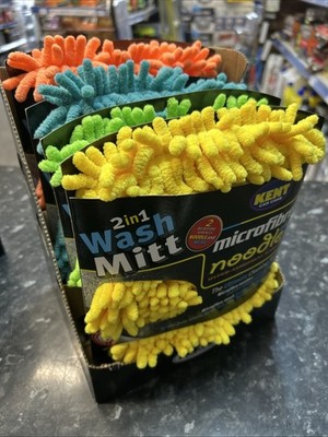 4 Stück Autowaschhandschuhe. 2 in 1 Mikrofaser Nudel Waschhandschuh Schmutz Reinigungstuch