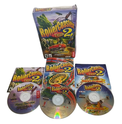 Roller Coaster Tycoon 2 (PC, 2003) + Time Twister & Wacky World Expansion Packs