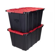 27 Gal. Tough Storage Tote in Black and Red Storage Box New 2 Pack