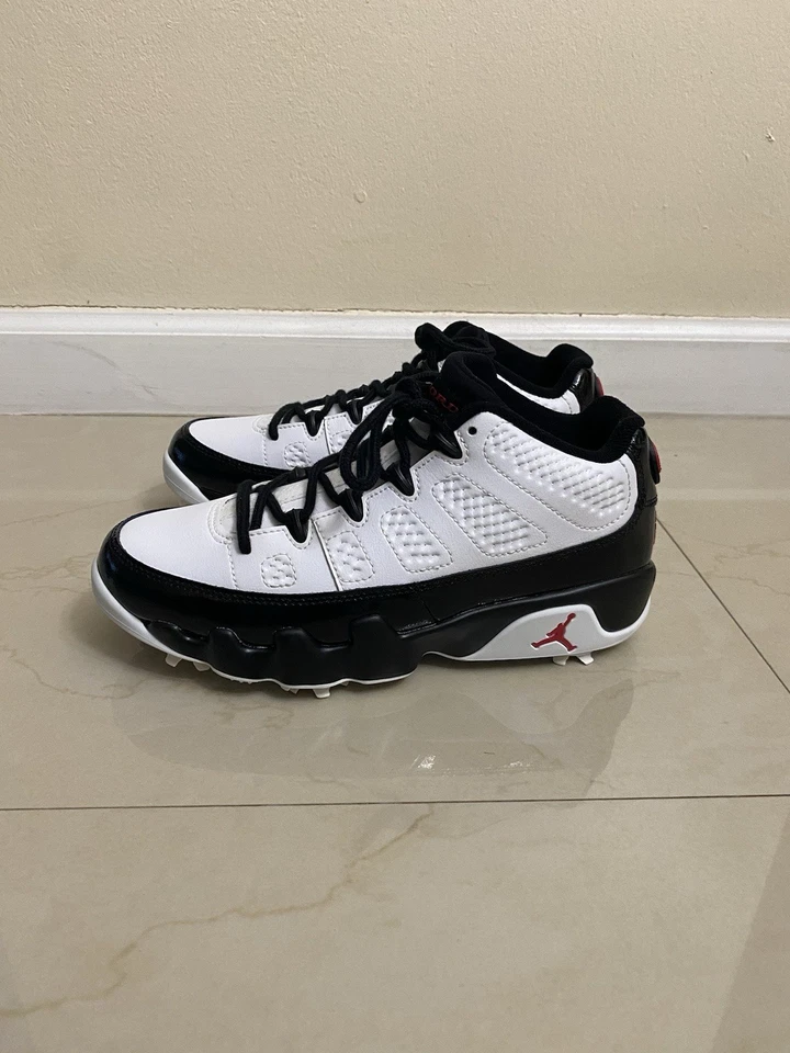 Zapatos de golf Nike Air Jordan 9 bajos blancos negros rojos verdaderos FJ5934-100 para hombre talla 4 Foto 2 de 4