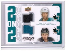 J. Thornton, Cheechoo, Getzlaf & C. Perry 08-09 UD MVP 2ON2 Jersey Card #J2-TCPG