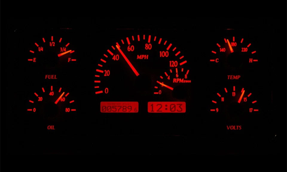 Jeep J-Trucks Dakota Digital 1963-72 plateado/rojo kit de calibre LED VHX-63J-WAG-S-R Foto 2 de 4