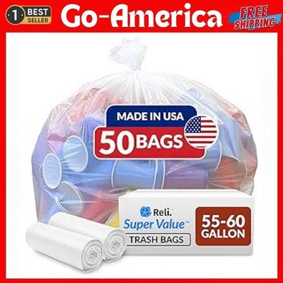 Reli. Supervalue Trash Bags (150 Count Bulk), Made in USA - Clear Heavy Duty 55