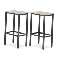  Bar Stools Set of 2 Counter Height Bar Stools Backless 26 Inches Grey Wood