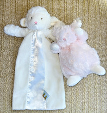 Bunnies by the Bay Baby Lot Plush Pink Bunny Cream Lamb Lovey with Travel Loop