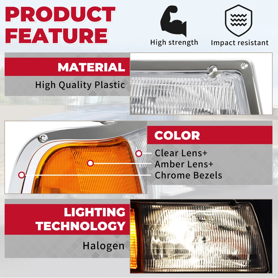 Par de faros con ajustadores + luz de esquina y bisel para Peterbilt 375 385 halógeno Foto 4 de 4