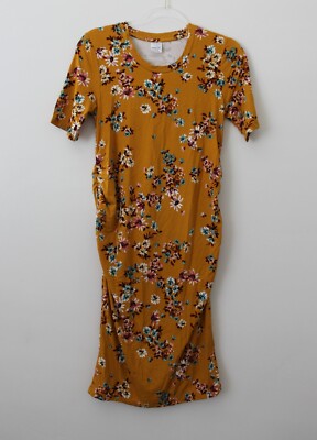 Time and Tru Women's Maternity Floral Ruched Dress Yellow Size S NWOT | eBay
