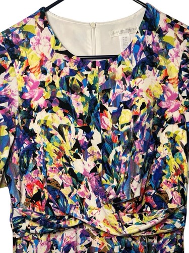 London Times Floral Dress Womens 10P Ruched Elastic Waist Short Sleeve Zip NEW - 第 5/12 張圖片