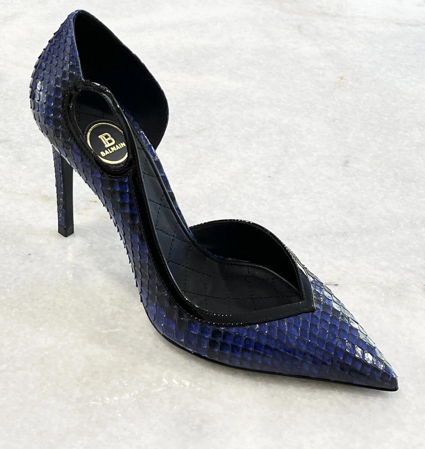 Balmain — Balmain Snakeskin Embossed Leather Cutout Pumps, Blue - Retail $1,295
